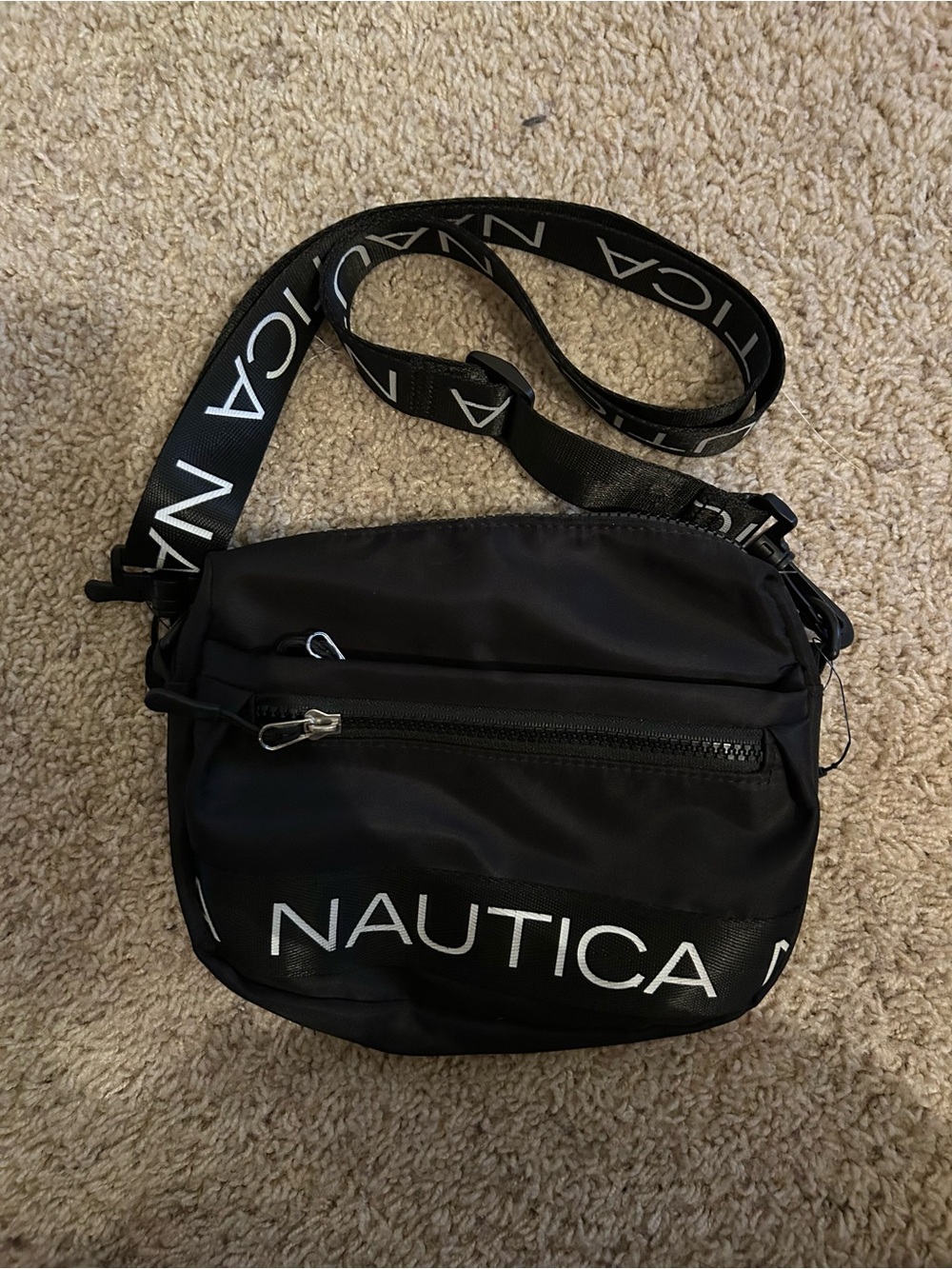 Nautica Black Nylon Crossbody Messenger Bag with Branded Strap